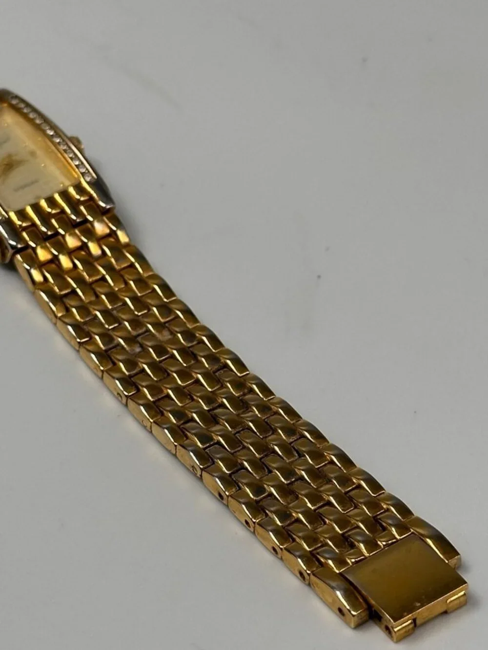 Precision by Gruen Watch Women Gold Tone Rectangle Crystal Bezel New Battery 7